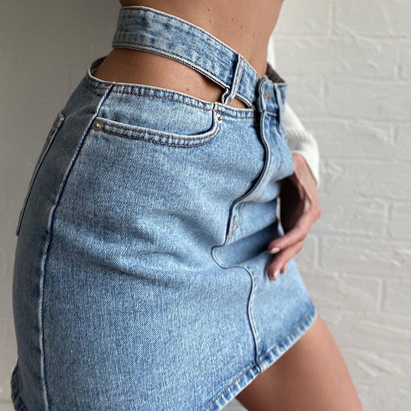 One Side Cutout Denim Skirt - Image 2