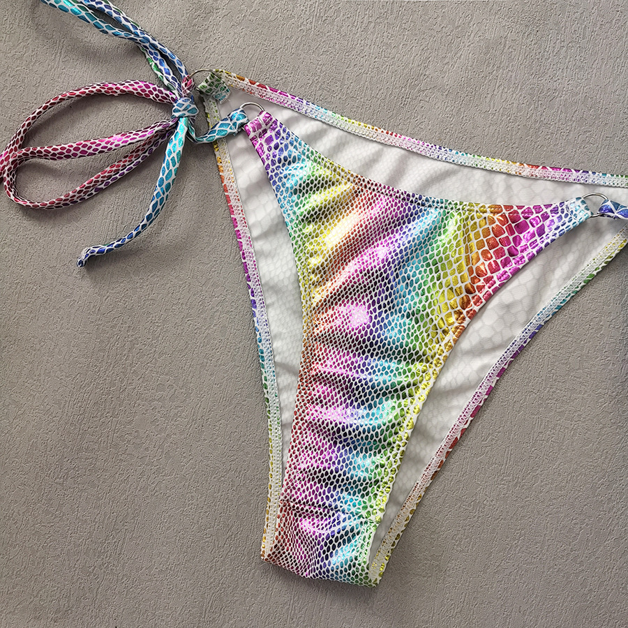 Gradient Snakeskin Print Leather Banded Bikini - Image 6