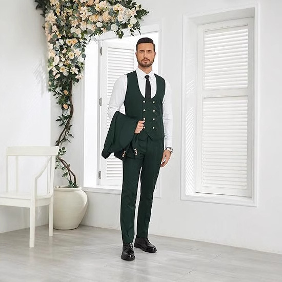 Men's Slim Double-Breasted Coat Vest Pants Suit - Image 9