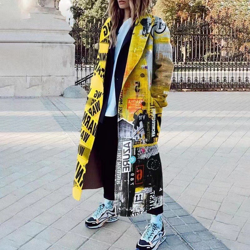 Women's Printed Dragon And Phoenix Woolen Coat - Image 7