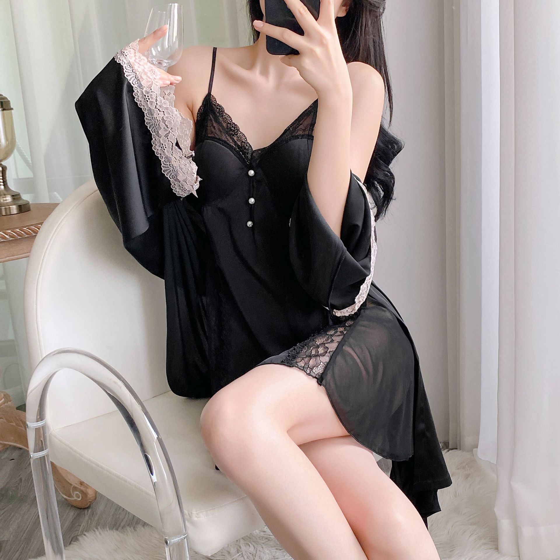 Ice Silk Suspender Skirt Night Suit - Image 8