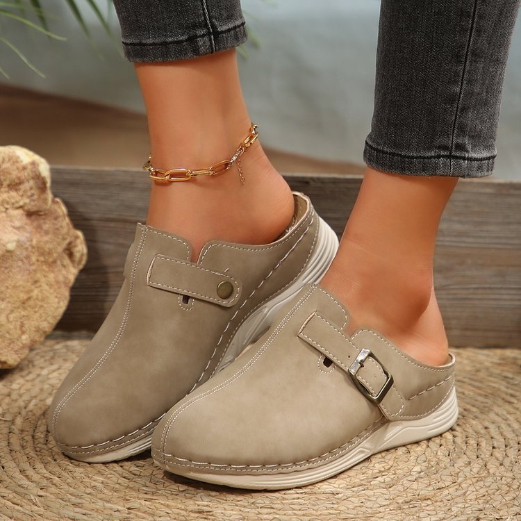 Women's Wedge Rivet Metal Buckle Slippers