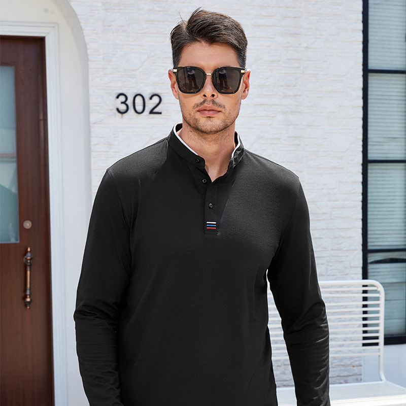 Long Sleeve Stand Collar Polo Shirt