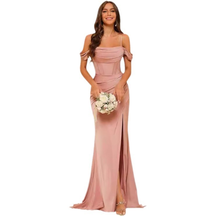 Off-The-Shoulder Satin Bridesmaid Corset Ball Gown - Image 2