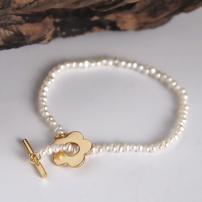Sterling Silver Natural Pearl Flower Bracelet
