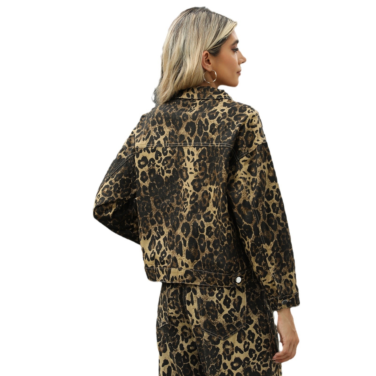 Washed Leopard Print Denim Coat Jacket - Image 2