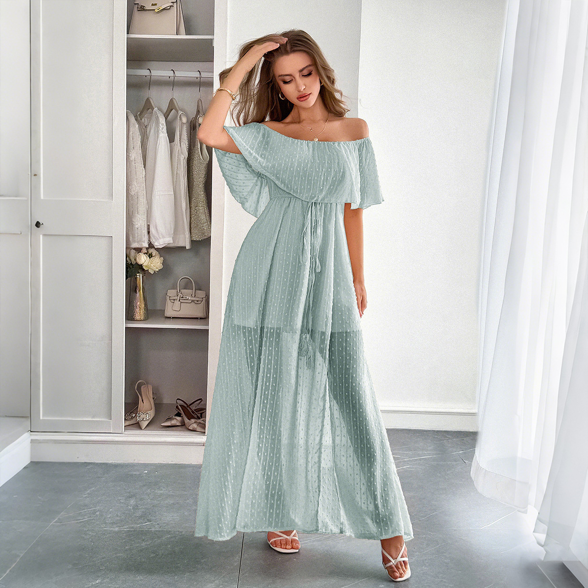 Off-Shoulder Semi-Transparent Slim Fit Dress - Image 2