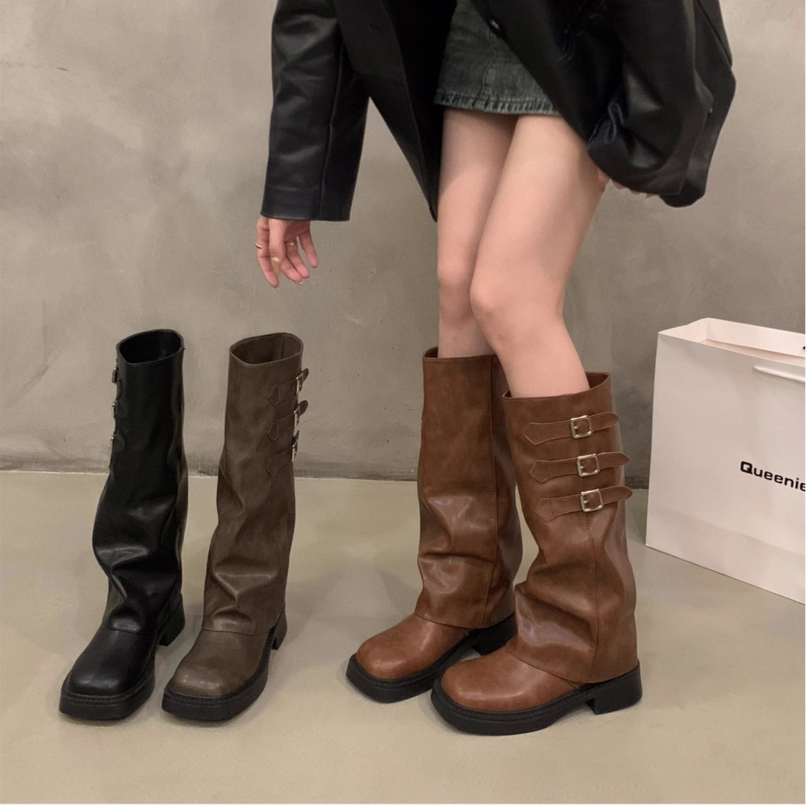Thick-soled Retro Pantyhose Long Boots