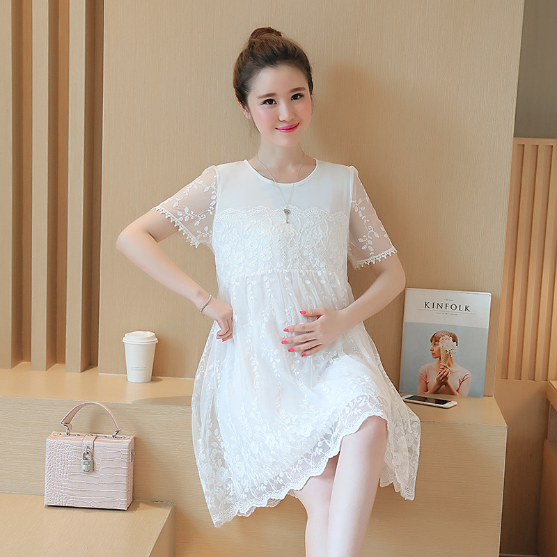 Lace Crochet Flower Maternity Dress