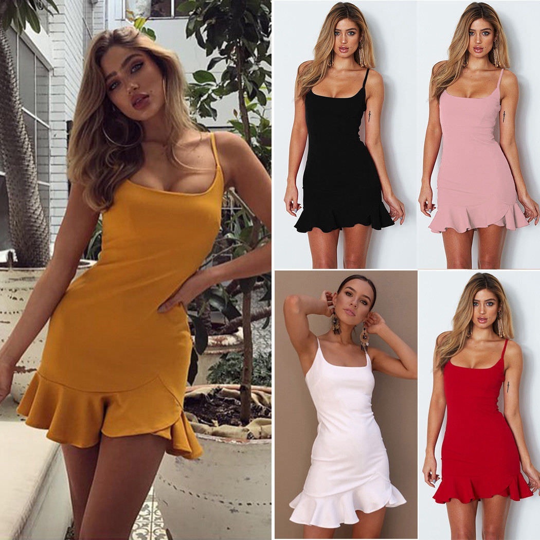Spaghetti Strap Ruffles Trumpet Dress
