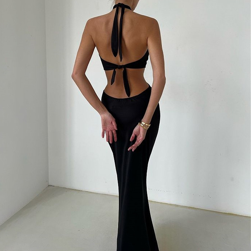 Stitching Neck Straps Backless Long Dress - Image 5
