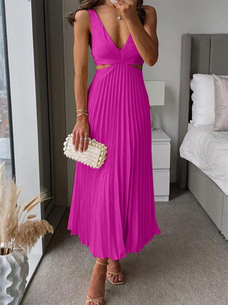 Ins Suspender Pleated With Hollow-waisted Long Dress - Image 7