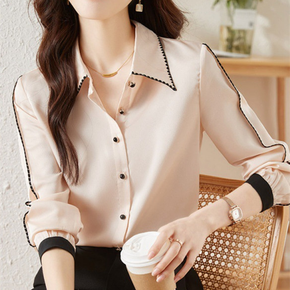 Satin Lapel Shirt Top