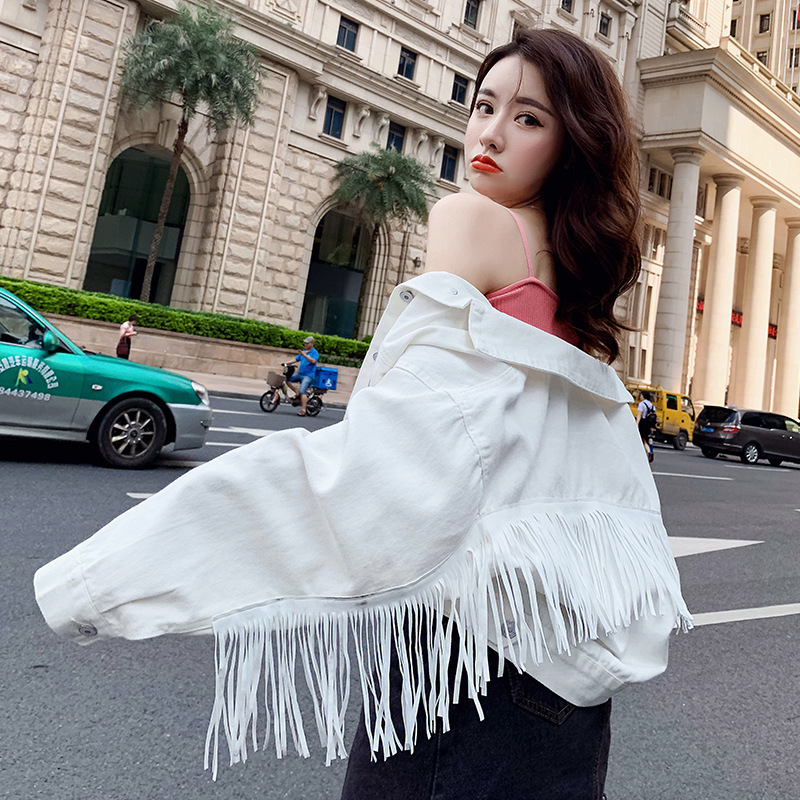 Long Fringed Styled Denim Jacket - Image 3