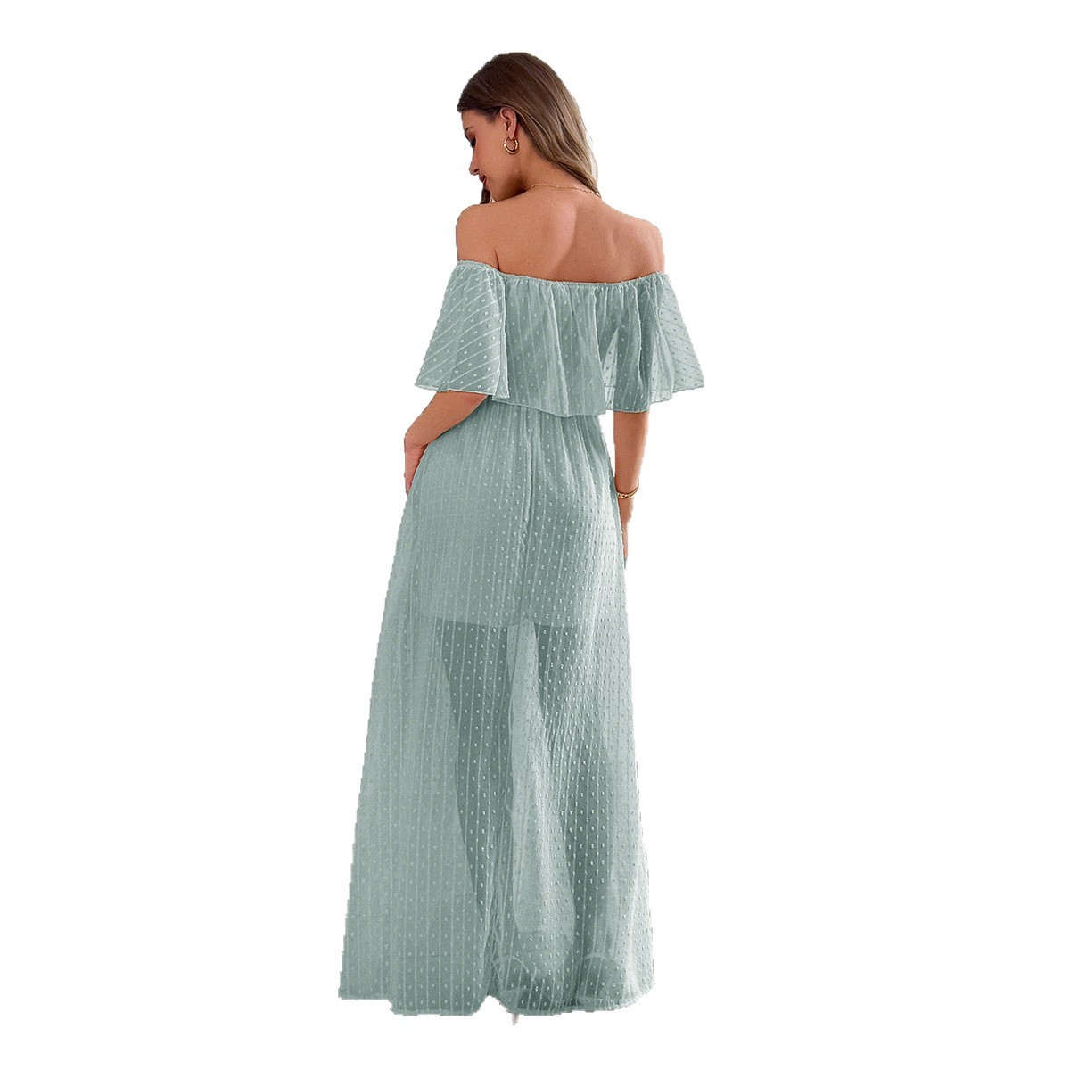 Off-Shoulder Semi-Transparent Slim Fit Dress - Image 4
