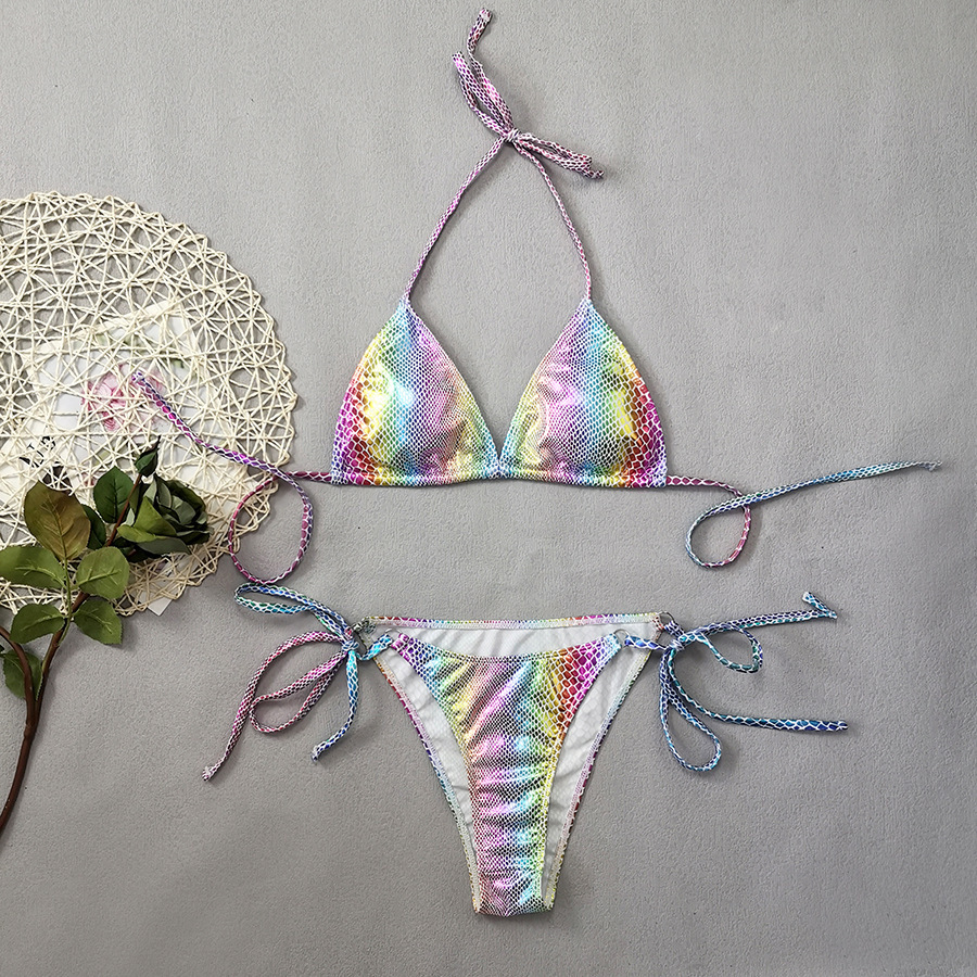Gradient Snakeskin Print Leather Banded Bikini - Image 2