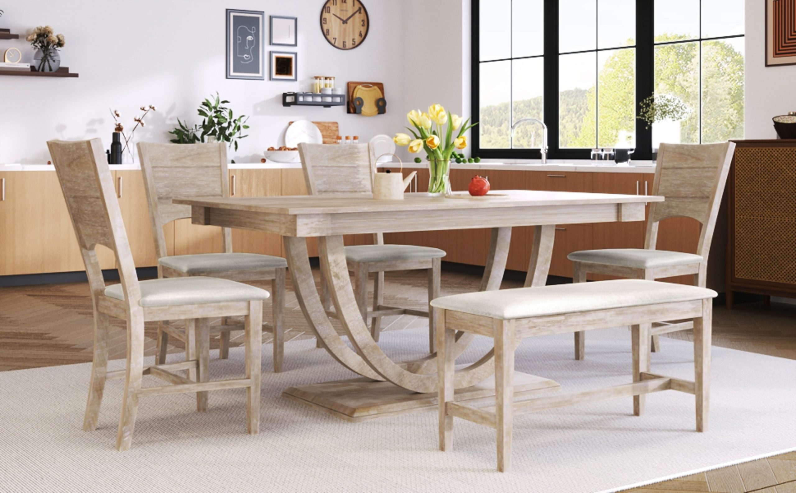 6-Piece Wood Half Round Dining Table Set - Image 6