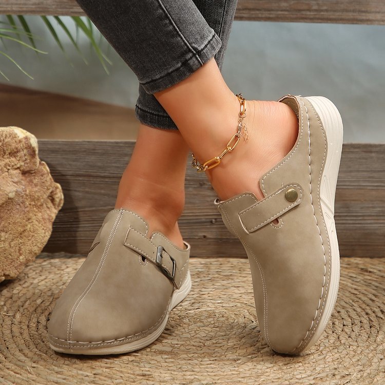 Women's Wedge Rivet Metal Buckle Slippers - Image 4