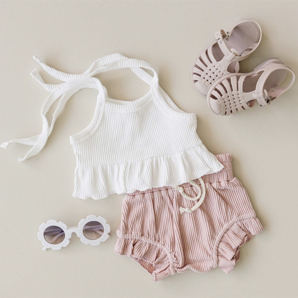 Girls' Baby Knitted Stripe Stretch Vest Shorts - Image 2
