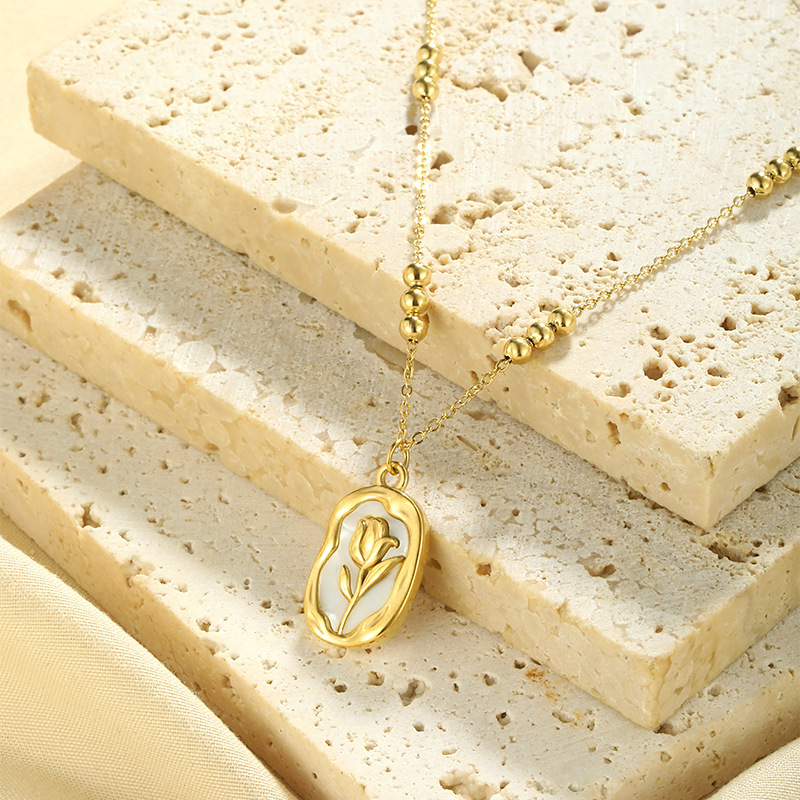 Simple Rose White Shell Pendant Necklace - Image 10