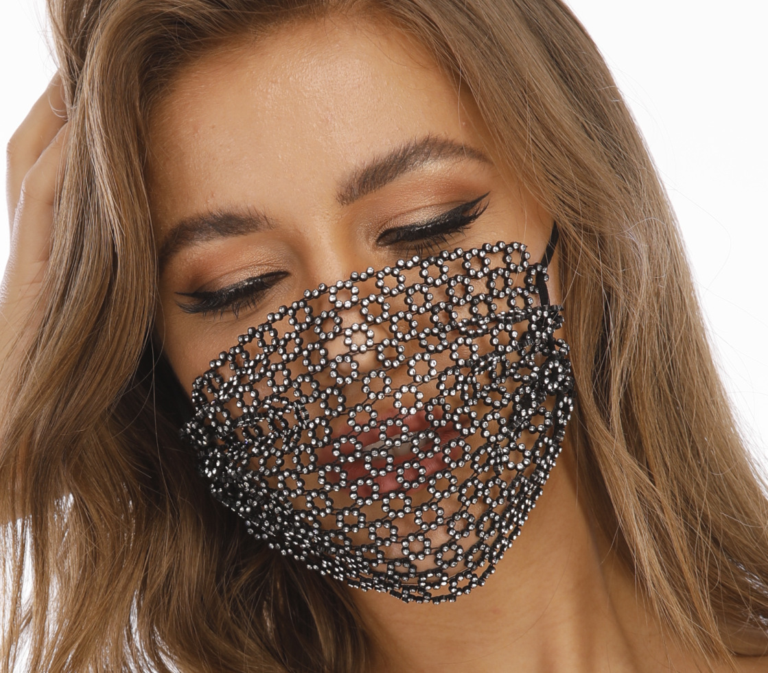 Fishnet-Shaped Star Rhinestone Mask