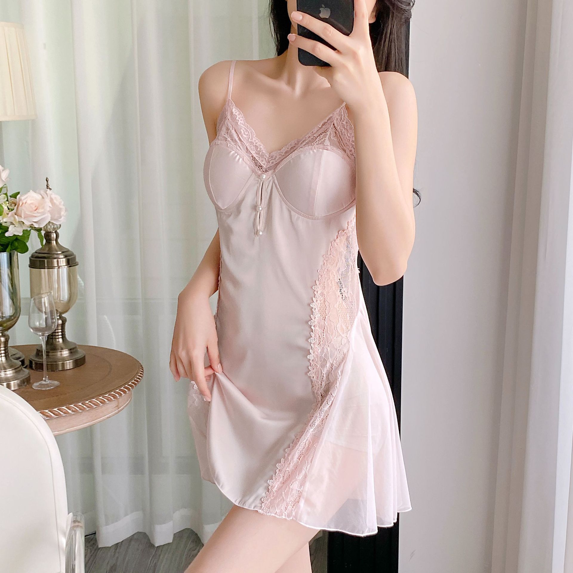 Ice Silk Suspender Skirt Night Suit - Image 4