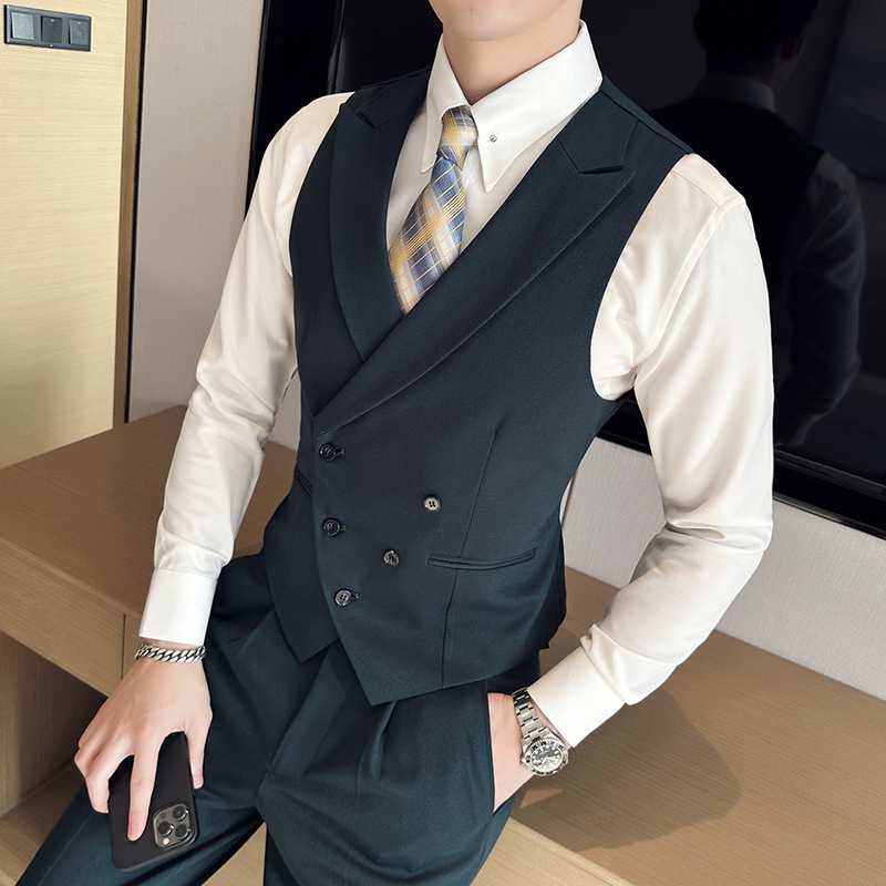 Slim Double-Breasted Closure Collar Vest Pants Suit - Image 2