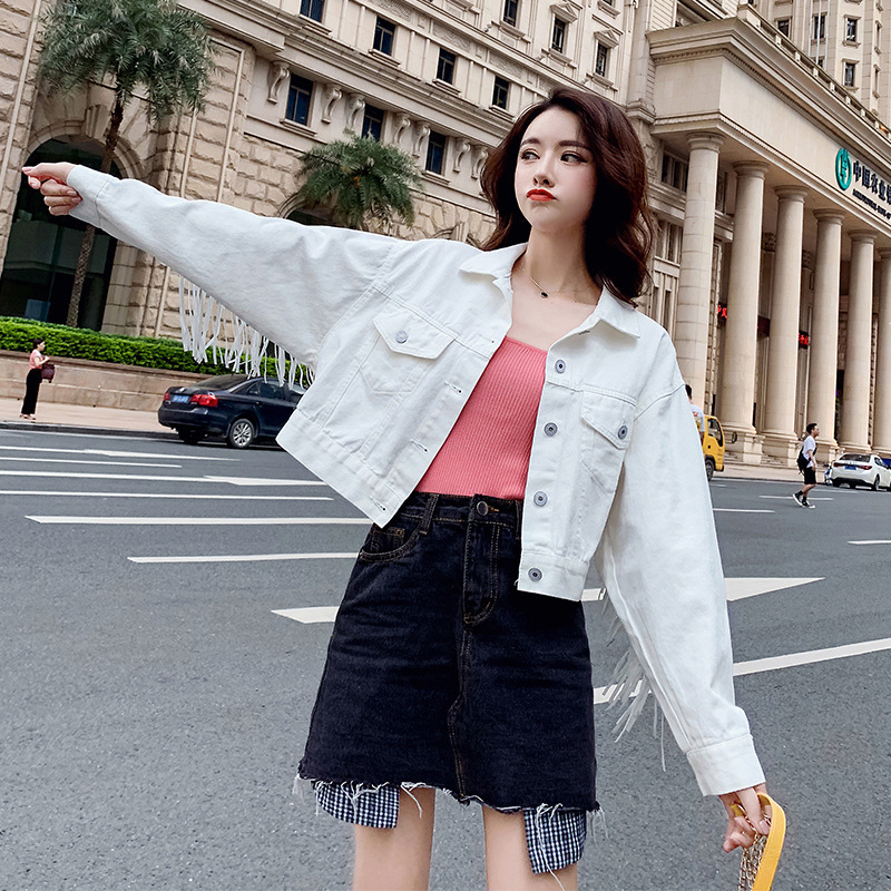 Long Fringed Styled Denim Jacket - Image 5