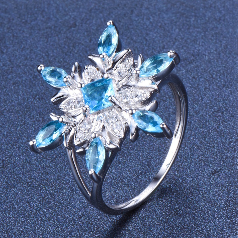 Fashion Blue Star Zircon Flower Ring - Image 3