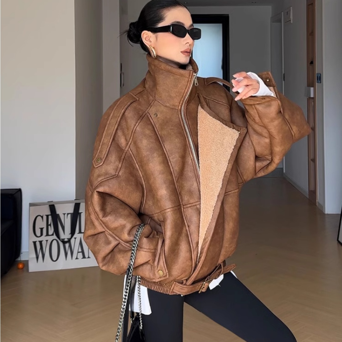 Retro Motorcycle Velvet Thickened Fur Jacket