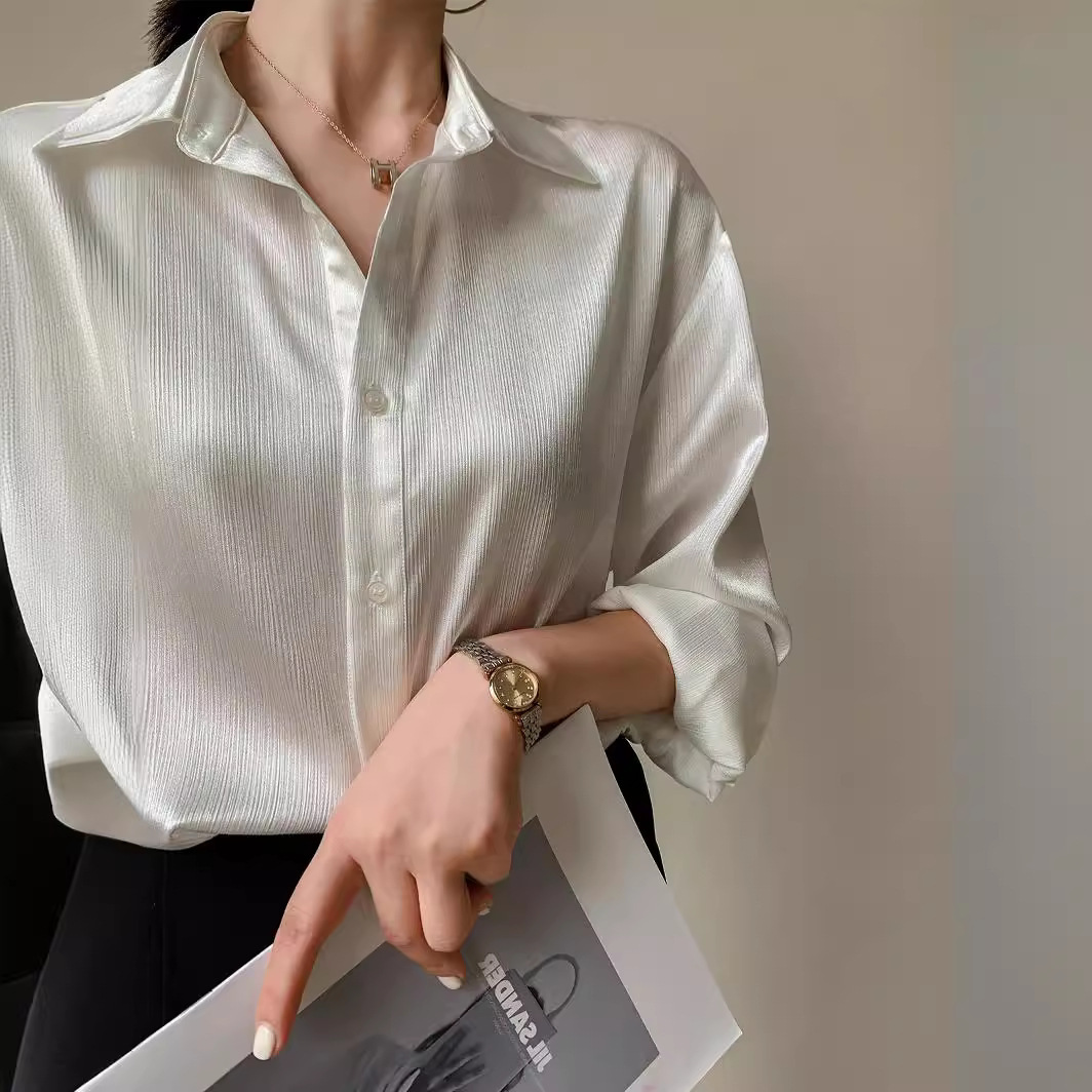 White Texture Satin Shirt - Image 3