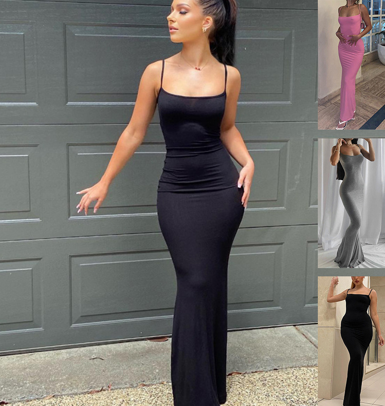 Spaghetti Strap Skinny Bodycon Long Dress