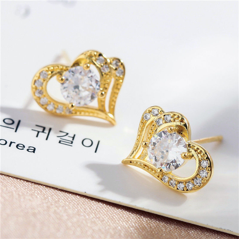 Hollow Heart Rhinestone Stud Earrings