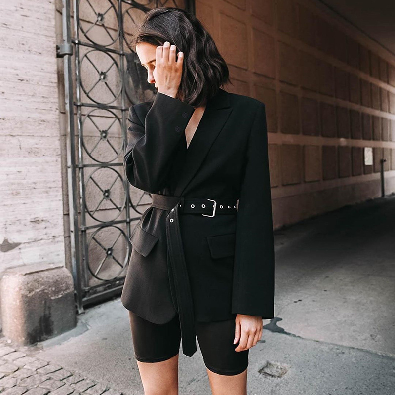 Black Long Blazer With Sashes Coat