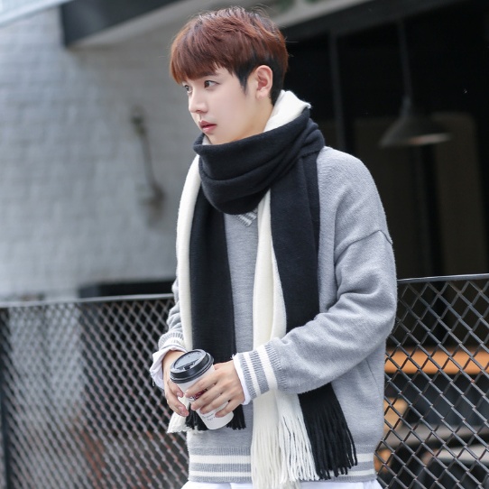 Two Tone Long Neck Warm Scarves For Men - Image 9