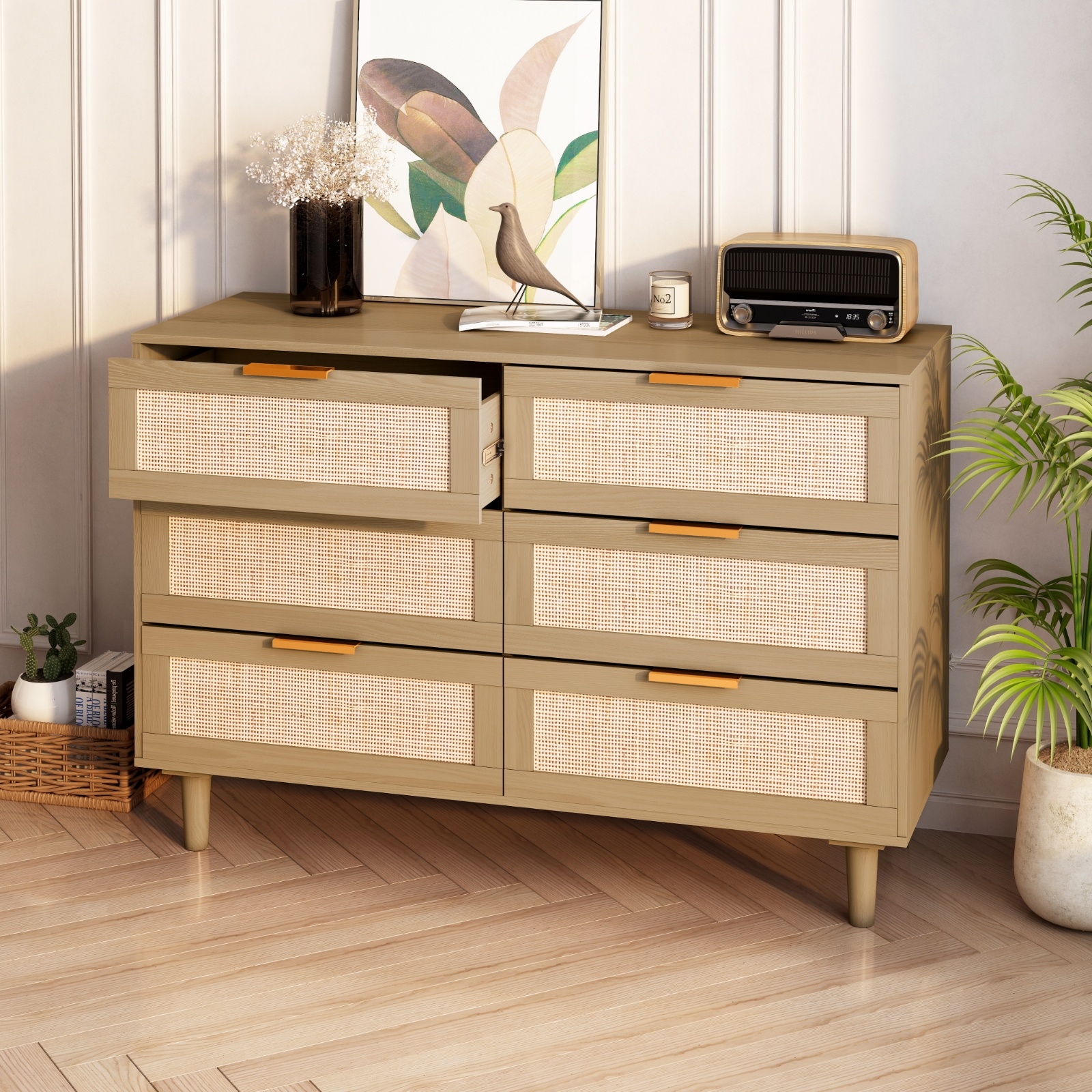 6 Drawers Rattan Dresser