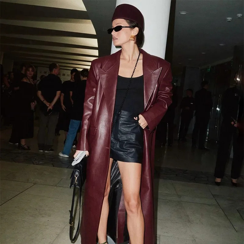 Elegant Retro Wine Red Trench Coat