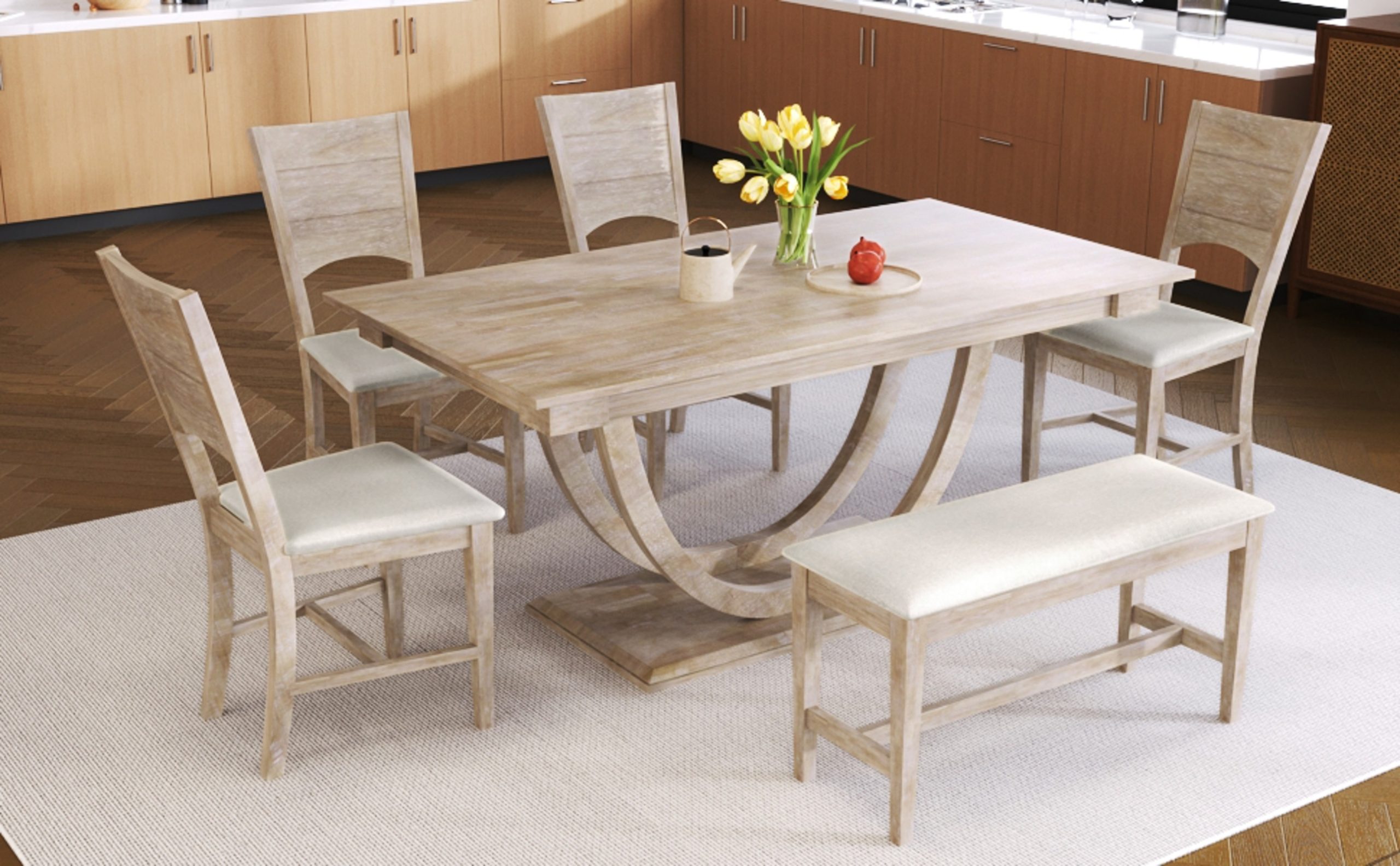 6-Piece Wood Half Round Dining Table Set - Image 2