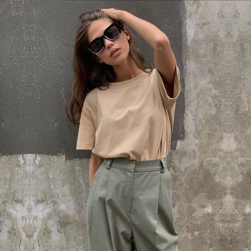 Knitted Basic Solid T-Shirt Top