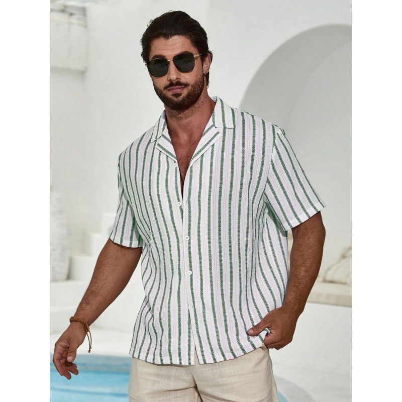 3D Geometric Striped Color Short Sleeve Shirt - Image 10