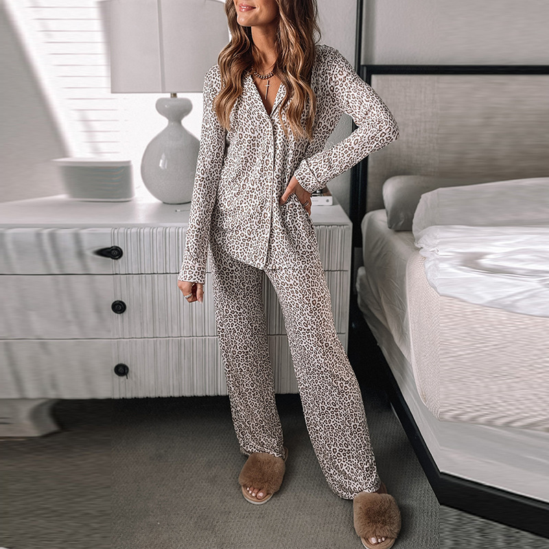 Women Leopard Print Pajamas Suit