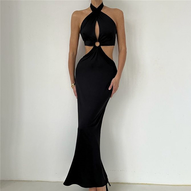 Stitching Neck Straps Backless Long Dress - Image 4