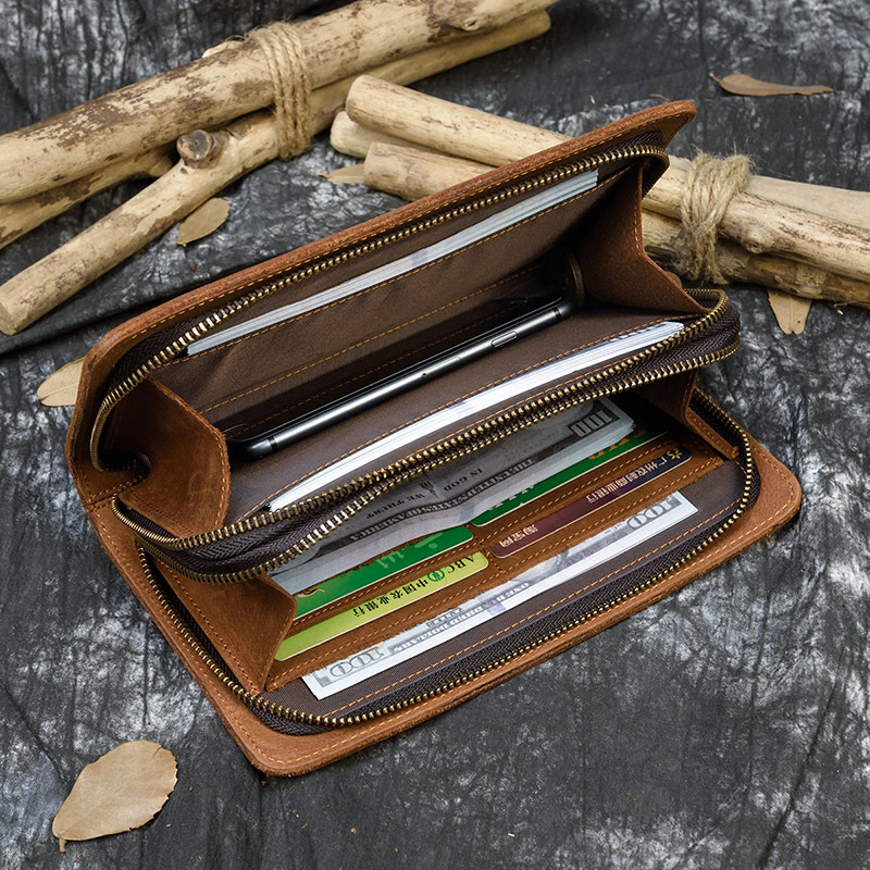 Crazy Horse Leather Double Zip Clutch - Image 5