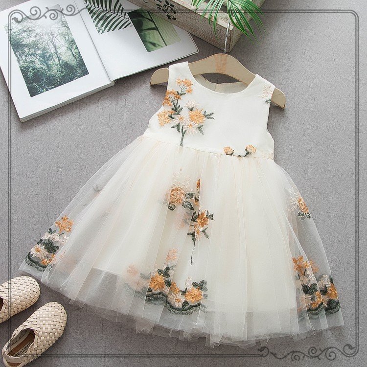Sleeveless Girls' Cotton Embroidered Sling Dress