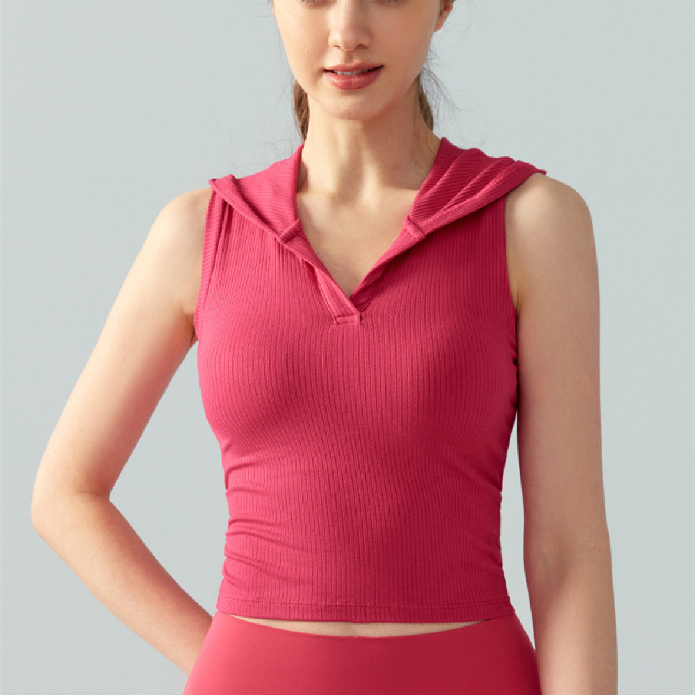 Women's Solid Hooded Ribbed Yoga Vest