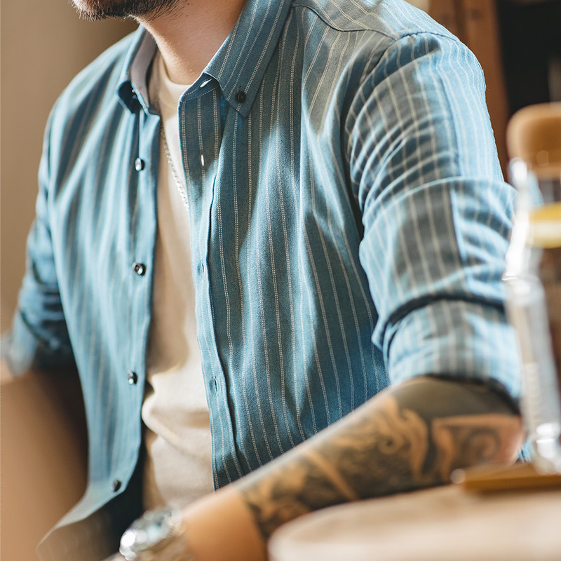 Retro Blue Vertical Striped Shirt