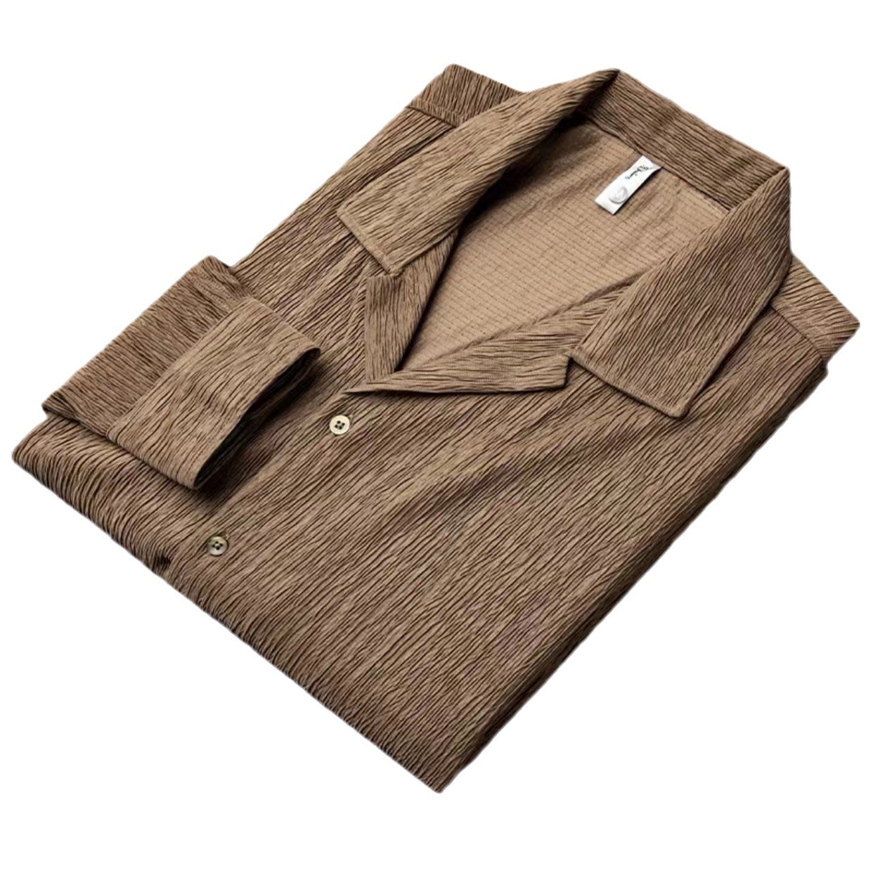 Men's Long Sleeve Cuban Collar Pleated Shirt - Image 2