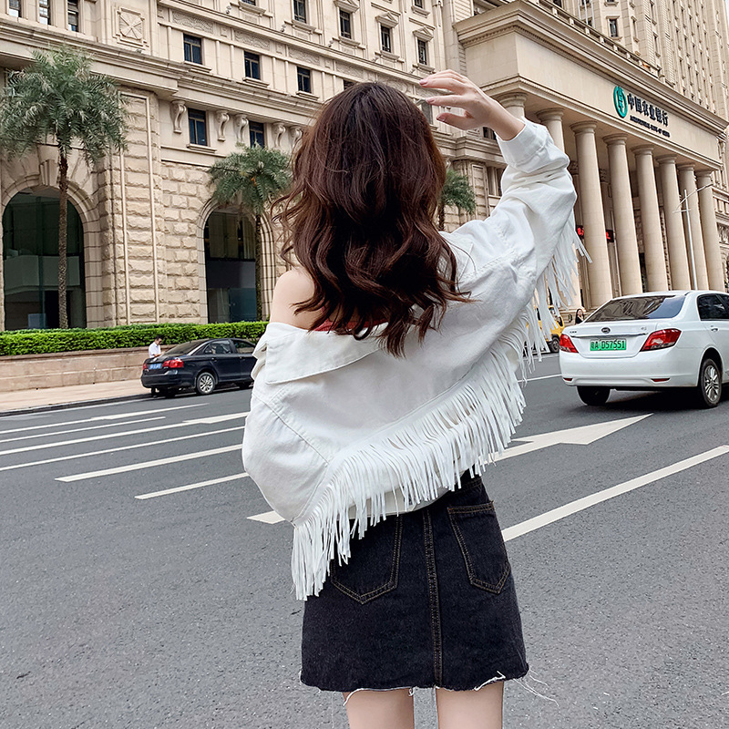 Long Fringed Styled Denim Jacket - Image 2
