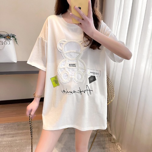White Letter Print Loose Short Sleeves