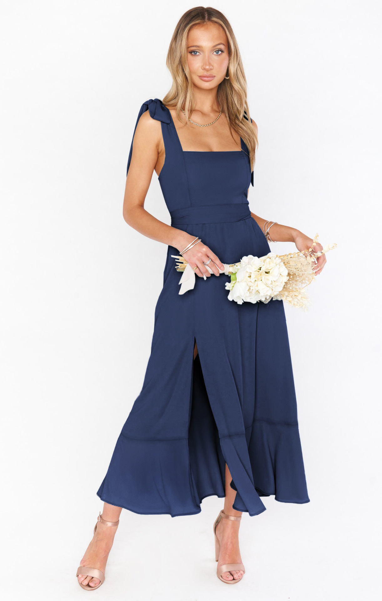Ruffled Lace-up Design Split Dress - Image 6